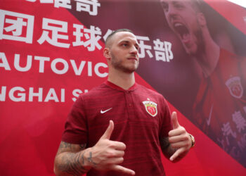 Austrian player Marko Arnautovic poses at an event held to introduce him as a new player for Chinese Super League football team Shanghai SIPG, in Shanghai on July 11, 2019. - Arnautovic completed a move from West Ham to Shanghai SIPG on July 9. (Photo by STR / AFP) / China OUT        (Photo credit should read STR/AFP via Getty Images)