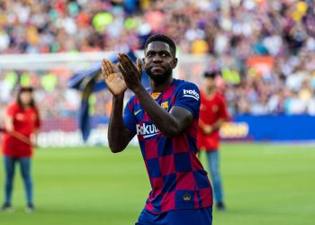Samuel Umtiti, #23 of Fc Barcelona during the presentation of the team 19-20 between  FC Barcelona  and Arsenal FC at Camp Nou stadium, in Barcelona, Spain, on August 04, 2019. (Credit Image: © AFP7 via ZUMA Wire)