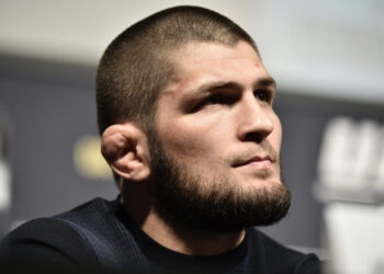 LAS VEGAS, NEVADA - MARCH 06: Khabib Nurmagomedov interacts with media during the UFC 249 press conference at T-Mobile Arena on March 06, 2020 in Las Vegas, Nevada. (Photo by Chris Unger/Zuffa LLC)
