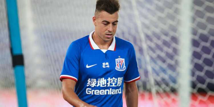 DALIAN, CHINA - JULY 25: Stephan El Shaarawy #22 of Shanghai Shenhua reacts during the 2020 Chinese Football Association Super League (CSL) first round match between Guangzhou Evergrande and Shanghai Shenhua at Dalian Sports Center Stadium on July 25, 2020 in Dalian Liaoning Province of China. (Photo by VCG/VCG via Getty Images)