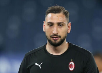 ROME, ITALY - APRIL 26: Gianluigi Donnarumma of A.C. Milan looks on prior to the Serie A match between SS Lazio and AC Milan at Stadio Olimpico on April 26, 2021 in Rome, Italy. Sporting stadiums around Italy remain under strict restrictions due to the Coronavirus Pandemic as Government social distancing laws prohibit fans inside venues resulting in games being played behind closed doors. (Photo by Paolo Bruno/Getty Images)