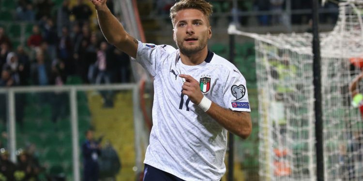 PALERMO, ITALY - NOVEMBER 18: Ciro Immobile of Italy celebrates the opening goal during the UEFA Euro 2020 Qualifier between Italy and Armenia on November 18, 2019 in Palermo, Italy.  (Photo by Maurizio Lagana/Getty Images)