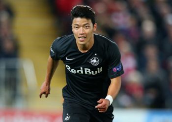 LIVERPOOL, ENGLAND - OCTOBER 02: Hwang Hee-chan of Red Bull Salzburg celebrates after he scores his sides first goal during the UEFA Champions League group E match between Liverpool FC and RB Salzburg at Anfield on October 02, 2019 in Liverpool, United Kingdom. (Photo by Alex Livesey/Getty Images)