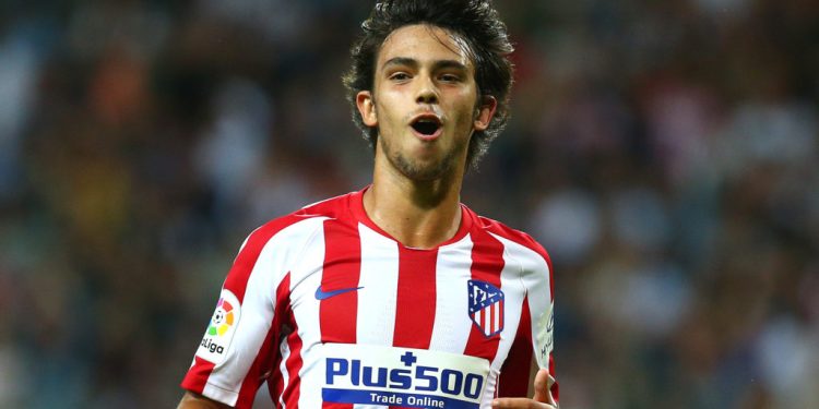 STOCKHOLM, SWEDEN - AUGUST 10:   Joao Felix of Atletico Madrid celebrates scoring a goal to make the score 1-0 during the International Champions Cup match between Atletico Madrid and Juventus on August 10, 2019 in Stockholm, Sweden. (Photo by Charlie Crowhurst/International Champions Cup/Getty Images)