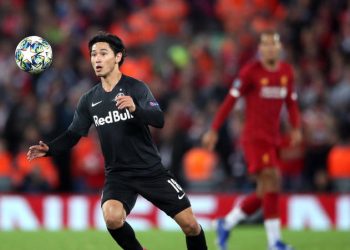 Red Bull Salzburg's Takumi Minamino during the UEFA Champions League Group E match at Anfield, Liverpool.