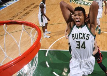 Milwaukee, WI - JANUARY 13:  Giannis Antetokounmpo #34 of the Milwaukee Bucks goes up for a dunk during a game against the Miami Heat on January 13, 2017 at the BMO Harris Bradley Center in Milwaukee, Wisconsin. NOTE TO USER: User expressly acknowledges and agrees that, by downloading and/or using this photograph, user is consenting to the terms and conditions of the Getty Images License Agreement. Mandatory Copyright Notice: Copyright 2017 NBAE (Photo by Gary Dineen/NBAE via Getty Images)