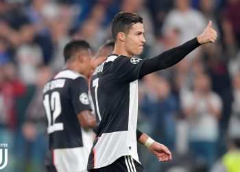 TURIN, ITALY - OCTOBER 01: Juventus player Cristiano Ronaldo celebrates 3-0 goal during the UEFA Champions League group D match between Juventus and Bayer Leverkusen at Allianz Stadium on October 01, 2019 in Turin, Italy. (Photo by Daniele Badolato - Juventus FC/Juventus FC via Getty Images)