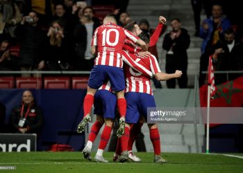 MADRID, SPAIN - DECEMBER 11: Player of Atletico Madrid celebrate after Joao Felix's goal during the UEFA Champions League match between Atletico Madrid and Lokomotiv Moscow at the Estadio Wanda Metropolitano on December 11, 2019 in Madrid Spain. (Photo by Burak Akbulut/Anadolu Agency via Getty Images)