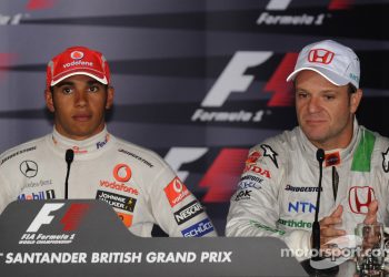06.07.2008 Silverstone, England, 
1st, Lewis Hamilton (GBR), McLaren Mercedes and 3rd, Rubens Barrichello (BRA), Honda Racing F1 Team - Formula 1 World Championship, Rd 9, British Grand Prix, Sunday Press Conference - www.xpb.cc, EMail: info@xpb.cc - copy of publication required for printed pictures. Every used picture is fee-liable. © Copyright: T. Parker / xpb.cc