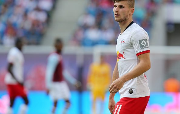 LEIPZIG, GERMANY - AUGUST 03:  Timo Werner of Leipzig looks on during the pre-season friendly match between RB Leipzig and Aston Villa at Red Bull Arena on August 3, 2019 in Leipzig, Germany.  (Photo by Matthias Kern/Bongarts/Getty Images)