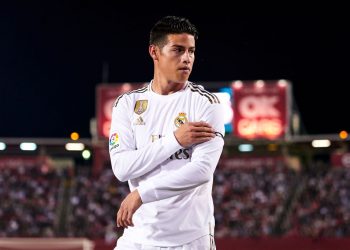 MALLORCA, SPAIN - OCTOBER 19: James Rodriguez of Real Madrid CF looks on during the Liga match between RCD Mallorca and Real Madrid CF at Iberostar Estadi on October 19, 2019 in Mallorca, Spain. (Photo by Quality Sport Images/Getty Images)