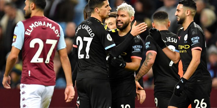 BIRMINGHAM, ENGLAND - JANUARY 12: Sergio Aguero of Manchester CIty celebrates after scoring his sides third goal during the Premier League match between Aston Villa and Manchester City at Villa Park on January 12, 2020 in Birmingham, United Kingdom. (Photo by Justin Setterfield/Getty Images)
