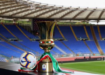 ROME, ITALY - MAY 13:  The Tim Cup trophy is displayed at Stadio Olimpico on May 13, 2019 in Rome, Italy.  (Photo by Paolo Bruno/Getty Images for Lega Serie A)