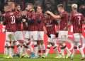 MILAN, ITALY - JANUARY 15: (L-R) Rade Krunic of AC Milan, Ante Rebic of AC Milan, Giacomo Bonaventura of AC Milan, Ismael Bennacer of AC Milan, Krzysztof Piatek of AC Milan, Samuel Castillejo of AC Milan celebrates 1-0 during the Italian Coppa Italia  match between AC Milan v SPAL 2013 at the San Siro on January 15, 2020 in Milan Italy (Photo by Mattia Ozbot/Soccrates/Getty Images)