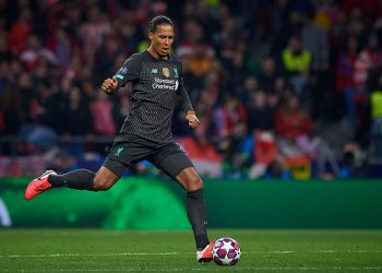 MADRID, SPAIN - FEBRUARY 18: Virgil van Dijk of Liverpool controls the ball during the UEFA Champions League round of 16 first leg match between Atletico Madrid and Liverpool FC at Wanda Metropolitano on February 18, 2020 in Madrid, Spain. (Photo by Pablo Morano/MB Media/Getty Images)