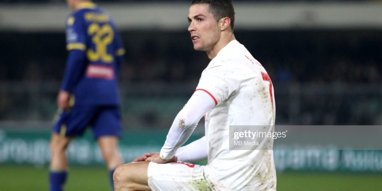 VERONA, ITALY - FEBRUARY 08 : Cristiano Ronaldo of Juventus Disappointed ,during the Serie A match between Hellas Verona and Juventus at Stadio Marcantonio Bentegodi on February 8, 2020 in Verona, Italy. (Photo by MB Media/Getty Images)