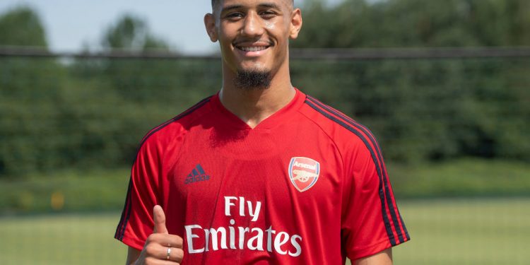 ST ALBANS, ENGLAND - JULY 24: New Arsenal signing William Saliba during a training session at London Colney on July 24, 2019 in St Albans, England. (Photo by Alan Walter - Arsenal FC/Arsenal FC via Getty Images)