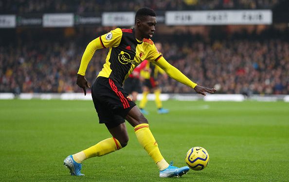 WATFORD, ENGLAND - JANUARY 01: Ismaila Sarr of Watford during the Premier League match between Watford FC and Wolverhampton Wanderers at Vicarage Road on January 01, 2020 in Watford, United Kingdom. (Photo by Catherine Ivill/Getty Images)