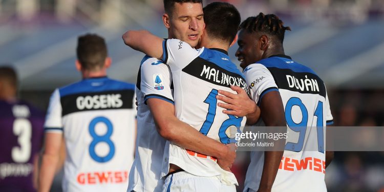 FLORENCE, ITALY - FEBRUARY 08: Ruslan Malinovski of Atalanta BC celebrates after scoring a goal during the Serie A match between ACF Fiorentina and  Atalanta BC at Stadio Artemio Franchi on February 8, 2020 in Florence, Italy.  (Photo by Gabriele Maltinti/Getty Images)