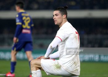 VERONA, ITALY - FEBRUARY 08 : Cristiano Ronaldo of Juventus Disappointed ,during the Serie A match between Hellas Verona and Juventus at Stadio Marcantonio Bentegodi on February 8, 2020 in Verona, Italy. (Photo by MB Media/Getty Images)