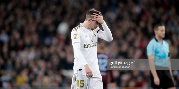 MADRID, SPAIN - FEBRUARY 16: Federico Valverde of Real Madrid  during the La Liga Santander  match between Real Madrid v Celta de Vigo at the Santiago Bernabeu on February 16, 2020 in Madrid Spain (Photo by David S. Bustamante/Soccrates/Getty Images)