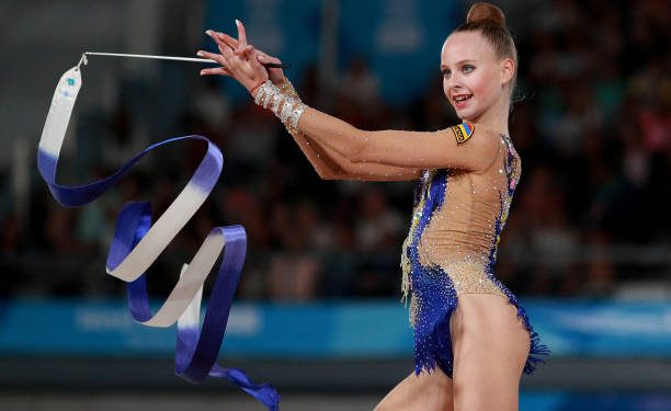 BUENOS AIRES, ARGENTINA - OCTOBER 10: Yulia Vodopyanova of Armenia competes in ribbon in Multidiscipline Team Event Final 
during Day 4 of Buenos Aires 2018 Youth Olympic Games at America Pavilion of Youth Olympic Park on October 10, 2018 in Buenos Aires, Argentina. (Photo by Buda Mendes/Getty Images)
