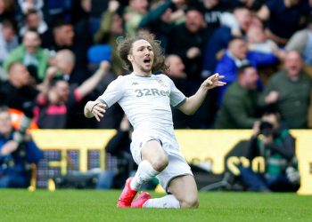 LEEDS, ENGLAND - MARCH 07: Luke Ayling of Leeds United celebrates scoring his team's first goal during the Sky Bet Championship match between Leeds United and Huddersfield Town at Elland Road on March 07, 2020 in Leeds, England. (Photo by John Early/Getty Images)