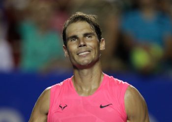 (200226) -- ACAPULCO, Feb. 26, 2020 (Xinhua) -- Rafael Nadal of Spain reacts after the men's singles first round match against Pablo Andujar of Spain at the 2020 ATP Mexican Open tennis tournament in Acapulco, Mexico, Feb. 25, 2020. (Xinhua/Francisco Canedo)