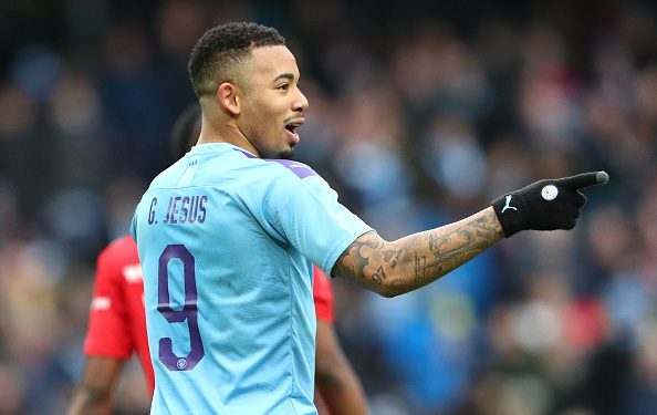 MANCHESTER, ENGLAND - JANUARY 26: Gabriel Jesus of Manchester City celebrates after scoring his team's fourth goal  during the FA Cup Fourth Round match between Manchester City and Fulham at Etihad Stadium on January 26, 2020 in Manchester, England. (Photo by Alex Livesey/Getty Images)