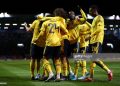 PORTSMOUTH, ENGLAND - MARCH 02: Sokratis Papastathopoulos of Arsenal celebrates with teammates after scoring their sides first goal during the FA Cup Fifth Round match between Portsmouth FC and Arsenal FC at Fratton Park on March 02, 2020 in Portsmouth, England. (Photo by Dan Istitene/Getty Images)