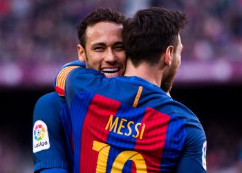 BARCELONA, SPAIN - FEBRUARY 04:  Lionel Messi (R) of FC Barcelona celebrates with his teammate Neymar Santos Jr after scoring his team's second goal during the La Liga match between FC Barcelona and Athletic Club at Camp Nou  stadium on February 4, 2017 in Barcelona, Spain.  (Photo by Alex Caparros/Getty Images)