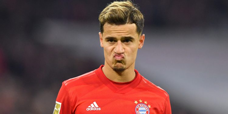 MUNICH, GERMANY - FEBRUARY 21: Philippe Coutinho of Bayern Muenchen looks on during the Bundesliga match between FC Bayern Muenchen and SC Paderborn 07 at Allianz Arena on February 21, 2020 in Munich, Germany. (Photo by Sebastian Widmann/Bongarts/Getty Images)