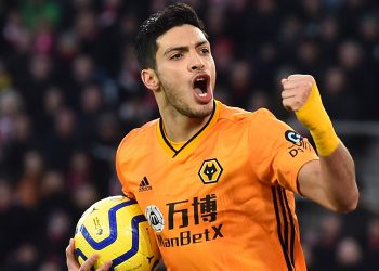 Wolverhampton Wanderers' Mexican striker Raul Jimenez celebrates after he scores the team's second goal during the English Premier League football match between Southampton and Wolverhampton Wanderers at St Mary's Stadium in Southampton, southern England on January 18, 2020. (Photo by Glyn KIRK / AFP) / RESTRICTED TO EDITORIAL USE. No use with unauthorized audio, video, data, fixture lists, club/league logos or 'live' services. Online in-match use limited to 120 images. An additional 40 images may be used in extra time. No video emulation. Social media in-match use limited to 120 images. An additional 40 images may be used in extra time. No use in betting publications, games or single club/league/player publications. /  (Photo by GLYN KIRK/AFP via Getty Images)