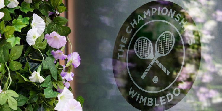 Wimbledon logo and planting. The Championships 2019. Held at The All England Lawn Tennis Club, Wimbledon. Day -2 Saturday 29/06/2019. Credit: AELTC/Ian Walton