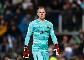 MADRID, SPAIN - MARCH 01: Goalkeeper Marc Ter Stegen of FC Barcelona walks in the field during the Liga match between Real Madrid CF and FC Barcelona at Estadio Santiago Bernabeu on March 1, 2020 in Madrid, Spain. (Photo by Eurasia Sport Images/Getty Images)