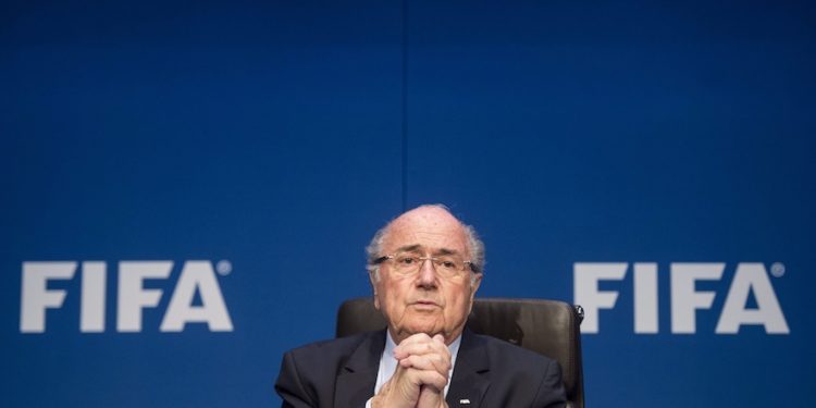 FIFA President Sepp  Blatter attends  a press conference following the FIFA Executive Committee meeting in Zurich, Switzerland, on Saturday, May 30, 2015. (Ennio Leanza/Keystone via AP)