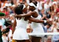 LONDON, ENGLAND - JULY 06:  Serena Williams of the United States hugs Venus Williams of the United States after their Ladies' Singles Fourth Round match  during day seven of the Wimbledon Lawn Tennis Championships at the All England Lawn Tennis and Croquet Club on July 6, 2015 in London, England.  (Photo by Julian Finney/Getty Images)