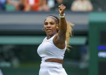 Jul 9, 2019; London, United Kingdom; Serena Williams (USA) reacts during her against Alison Riske (USA) on day eight at the All England Lawn and Croquet Club. Mandatory Credit: Susan Mullane-USA TODAY Sports