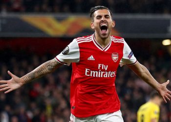 LONDON, ENGLAND - OCTOBER 03: Dani Ceballos of Arsenal celebrates after scoring his team's fourth goal during the UEFA Europa League group F match between Arsenal FC and Standard Liege at Emirates Stadium on October 03, 2019 in London, United Kingdom. (Photo by Julian Finney/Getty Images)