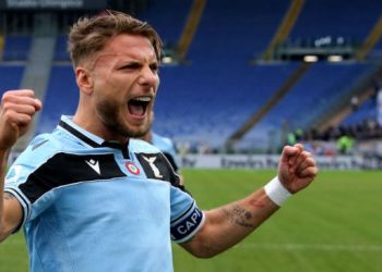 ROME, ITALY - JANUARY 18: Ciro Immobile of SS Lazio celebrates after his third goal 5-0 ,during the Serie A match between SS Lazio and  UC Sampdoria at Stadio Olimpico on January 18, 2020 in Rome, Italy. (Photo by MB Media/Getty Images)