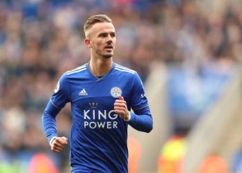 LEICESTER, ENGLAND - APRIL 28: James Maddison of Leicester City during the Premier League match between Leicester City and Arsenal FC at The King Power Stadium on April 28, 2019 in Leicester, United Kingdom. (Photo by James Williamson - AMA/Getty Images)