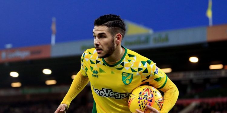 NORWICH, ENGLAND - DECEMBER 26: Emi Buendia of Norwich City during the Sky Bet Championship match between Norwich City and Nottingham Forest at Carrow Road on December 26, 2018 in Norwich, England. (Photo by Stephen Pond/Getty Images)