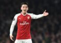 epa06606991 Arsenal Mesut Ozil reacts during the UEFA Europa League game 2nd leg round of 16 between Arsenal and AC Milan at the Emirates Stadium in London, Britain, 15 March 2018.  EPA-EFE/FACUNDO ARRIZABALAGA