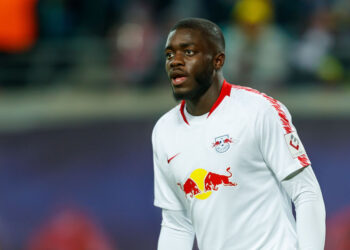 LEIPZIG, GERMANY - JANUARY 19: Dayot Upamecano of RB Leipzig looks on during the Bundesliga match between RB Leipzig and Borussia Dortmund at Red Bull Arena on January 19, 2019 in Leipzig, Germany. (Photo by TF-Images/TF-Images via Getty Images)