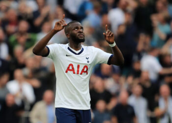LONDON, ENGLAND - AUGUST 10: Tanguy Ndombele of Tottenham Hotspur celebrates after scoring his team's first goal during the Premier League match between Tottenham Hotspur and Aston Villa at Tottenham Hotspur Stadium on August 10, 2019 in London, United Kingdom. (Photo by Marc Atkins/Getty Images)