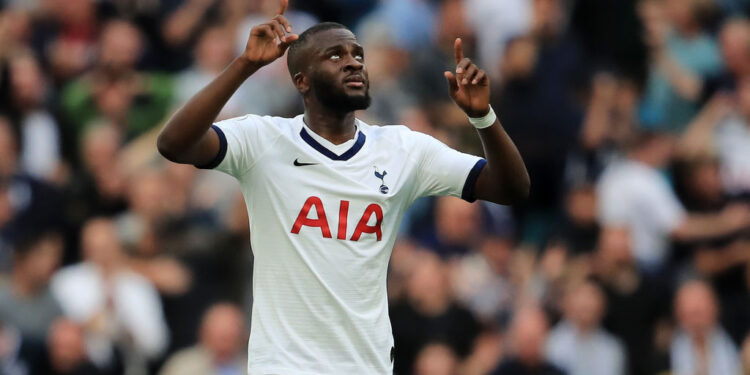 LONDON, ENGLAND - AUGUST 10: Tanguy Ndombele of Tottenham Hotspur celebrates after scoring his team's first goal during the Premier League match between Tottenham Hotspur and Aston Villa at Tottenham Hotspur Stadium on August 10, 2019 in London, United Kingdom. (Photo by Marc Atkins/Getty Images)
