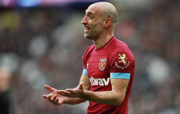 Soccer Football - Premier League - West Ham United v Huddersfield Town - London Stadium, London, Britain - March 16, 2019 West Ham's Pablo Zabaleta reacts    REUTERS/Ian Walton  EDITORIAL USE ONLY. No use with unauthorized audio, video, data, fixture lists, club/league logos or "live" services. Online in-match use limited to 75 images, no video emulation. No use in betting, games or single club/league/player publications.  Please contact your account representative for further details.