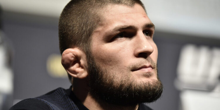 LAS VEGAS, NEVADA - MARCH 06: Khabib Nurmagomedov interacts with media during the UFC 249 press conference at T-Mobile Arena on March 06, 2020 in Las Vegas, Nevada. (Photo by Chris Unger/Zuffa LLC)