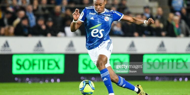 Mohamed SIMAKAN of Strasbourg during the Ligue 1 match between RC Strasbourg and Amiens SC at Stade de la Meinau on February 22, 2020 in Strasbourg, France. (Photo by Sebastien Bozon/Icon Sport via Getty Images)