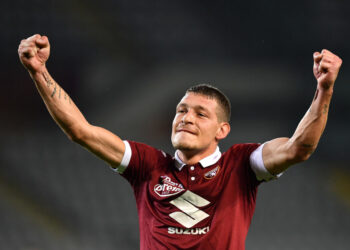 TURIN, ITALY - AUGUST 08:  Andrea Belotti of Torino FC celebrates a goal during the UEFA Europa League Third Qualifying Round First Leg fixture between Torino FC and FC Shakhtyorat at Olimpico Stadium on August 8, 2019 in Turin, Italy.  (Photo by Valerio Pennicino/Getty Images)